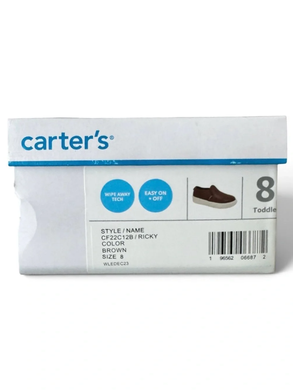 Carter's Ricky Toddler Boys Brown Faux Leather Slip On Sneakers Shoes GUC Size 8
